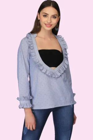 POLKA DOT RUFFLED TOP FOR WOMEN
