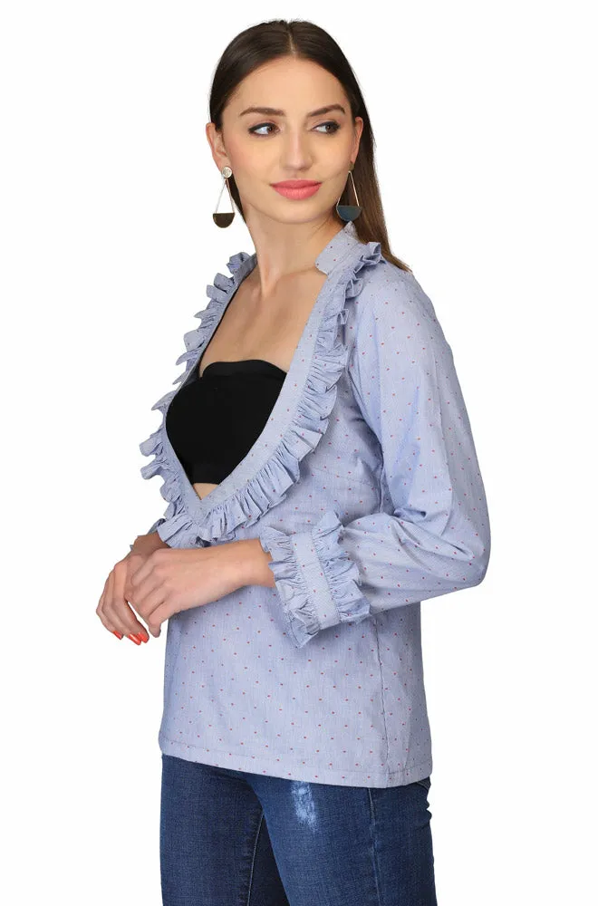 POLKA DOT RUFFLED TOP FOR WOMEN