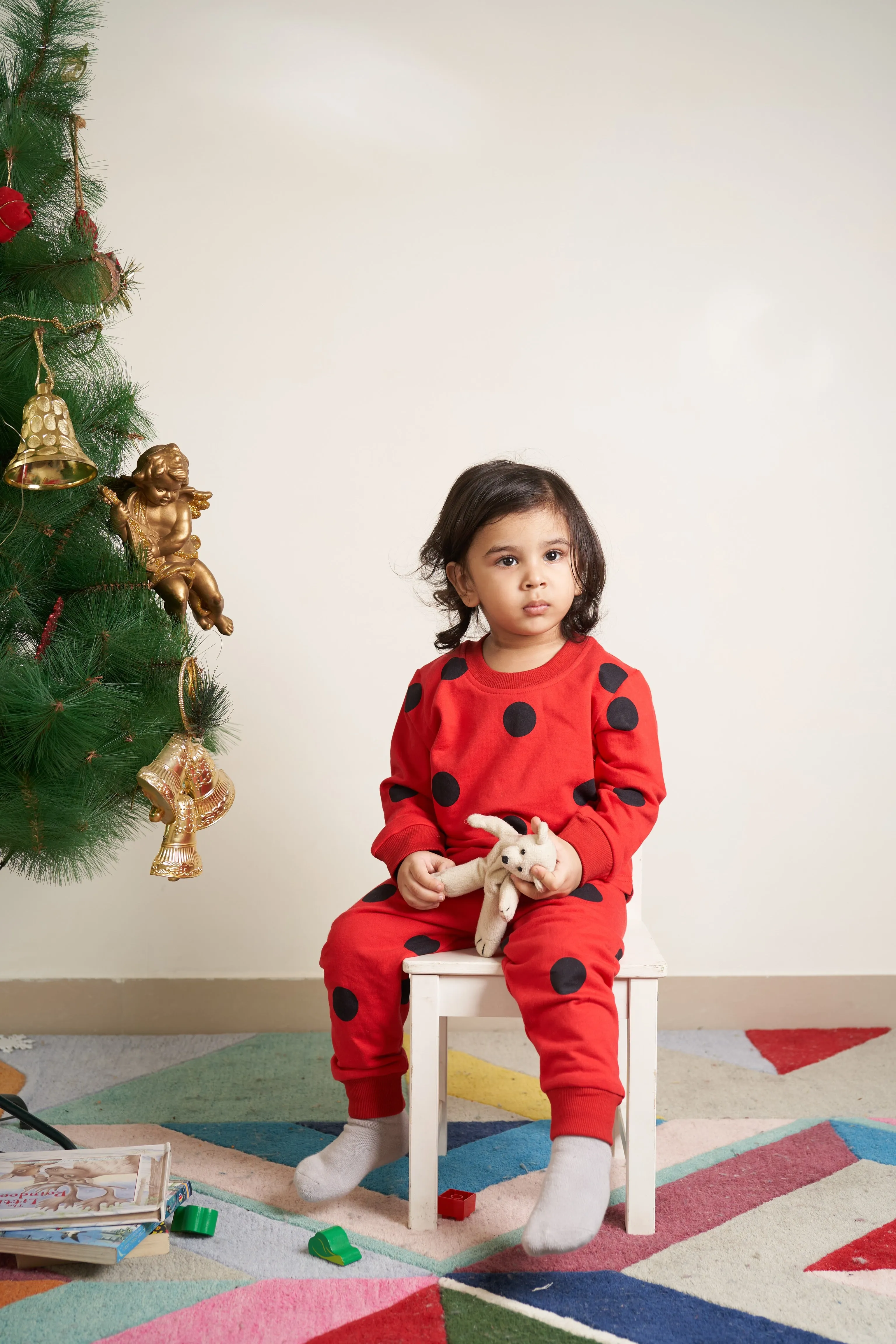 Red Black polka dot print tracksuit