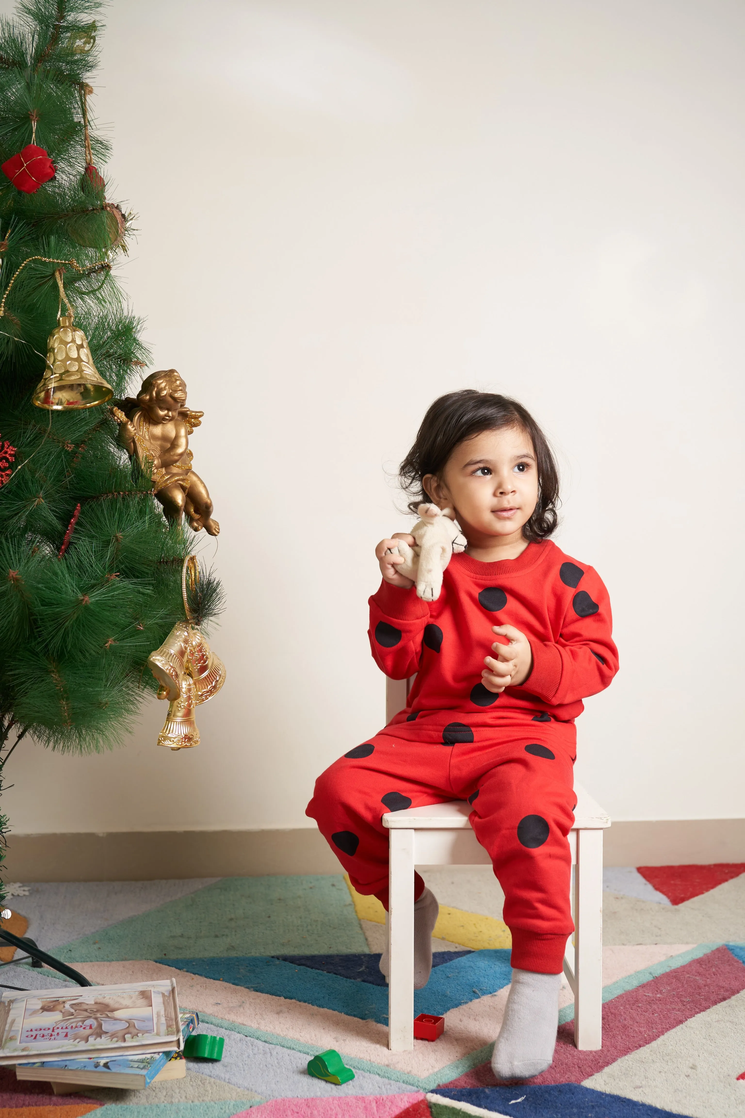 Red Black polka dot print tracksuit