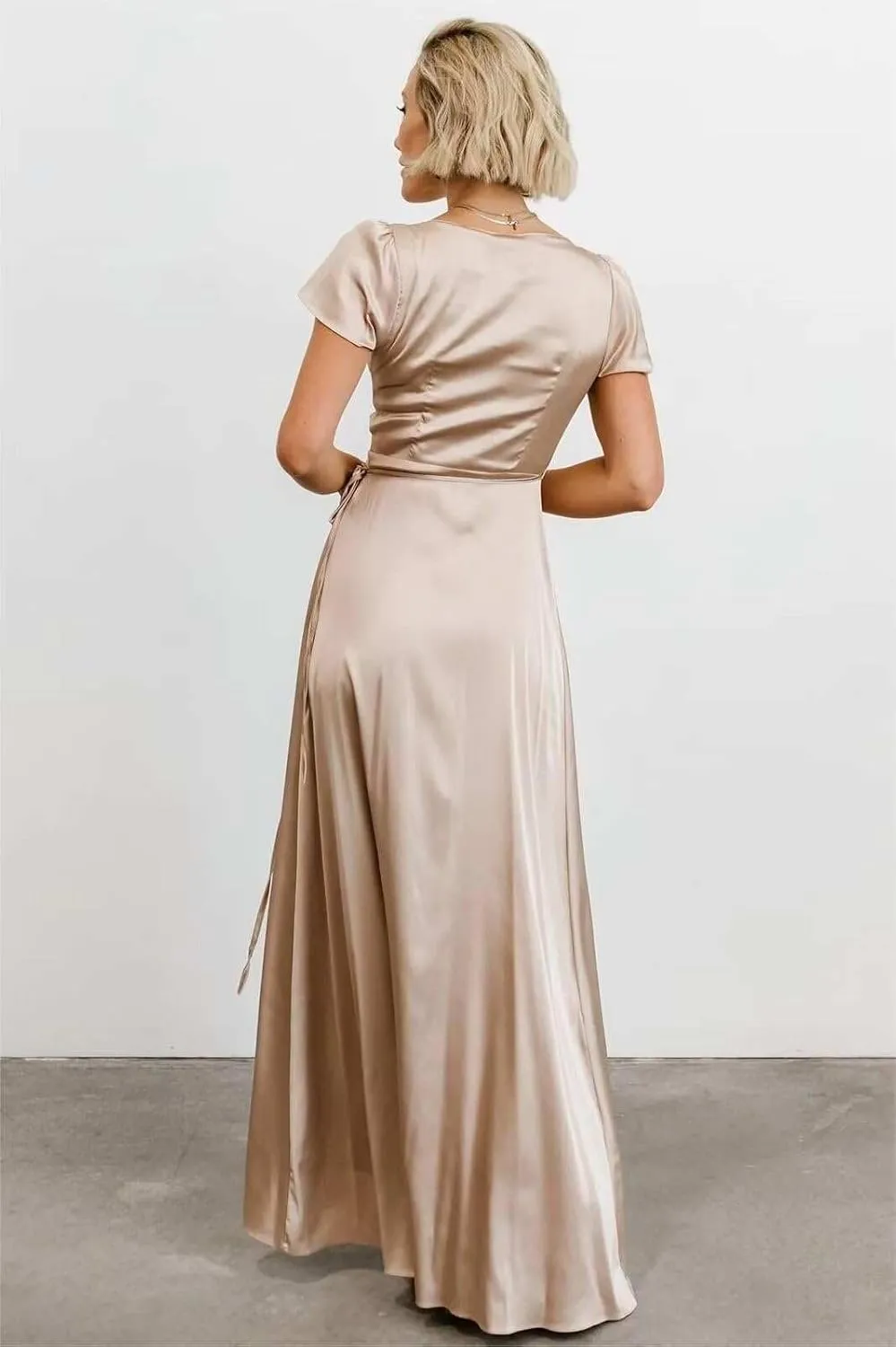Satin Bridesmaid Dresses for Women 2025 Short Sleeve Formal Evening Party Gown with Slit