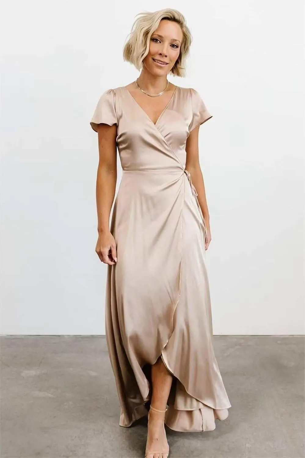 Satin Bridesmaid Dresses for Women 2025 Short Sleeve Formal Evening Party Gown with Slit