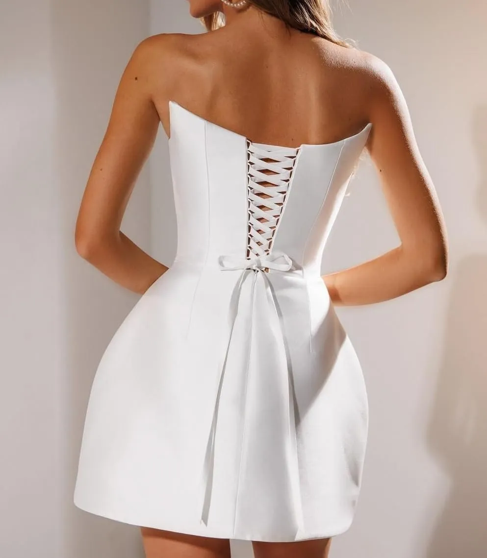Satin Short Wedding Dresses Ball Gowns Sleeveless Bridal Photo Shoot Dresses A Line Prom Formal Evening Party Gowns