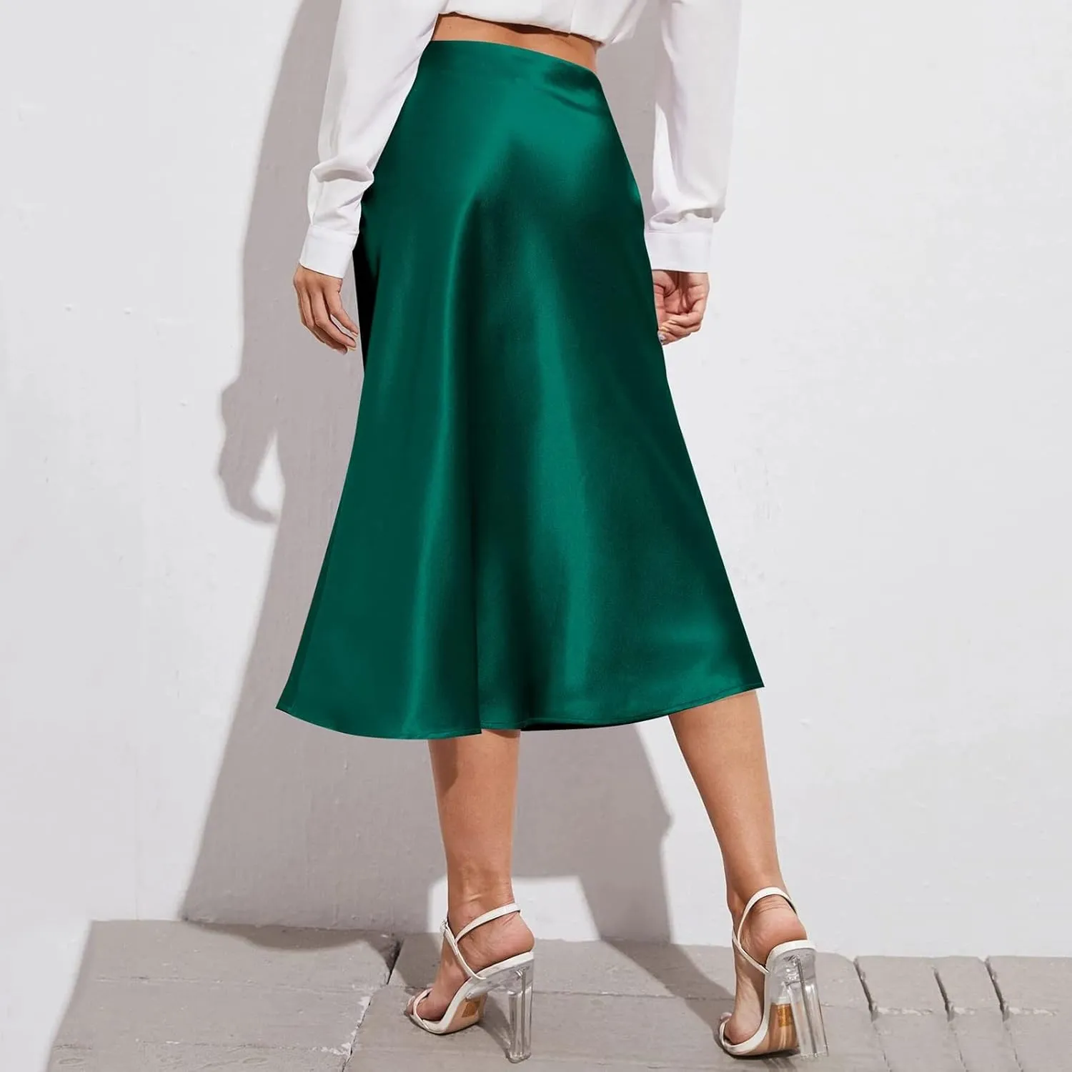 Satin Skirts for Women High Waisted Elegant Midi Length Dress Skirt with Front Tie Detail and Flowy Silhouette