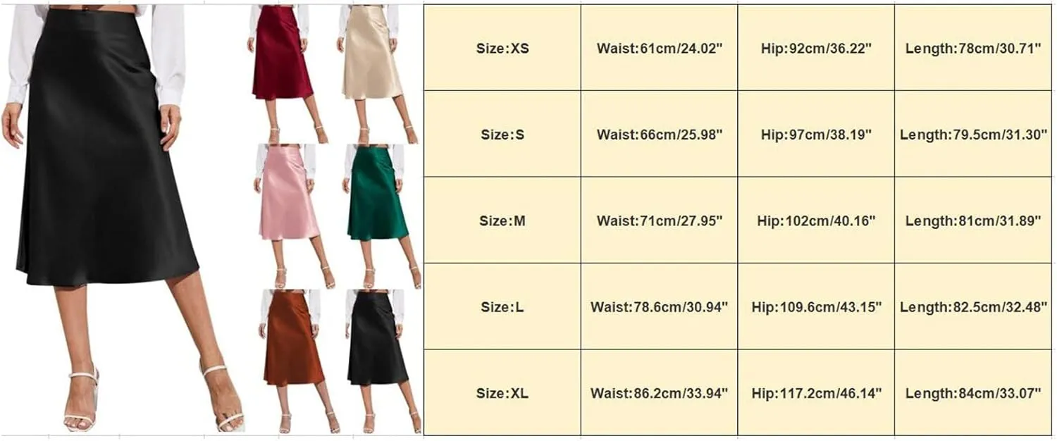 Satin Skirts for Women High Waisted Elegant Midi Length Dress Skirt with Front Tie Detail and Flowy Silhouette