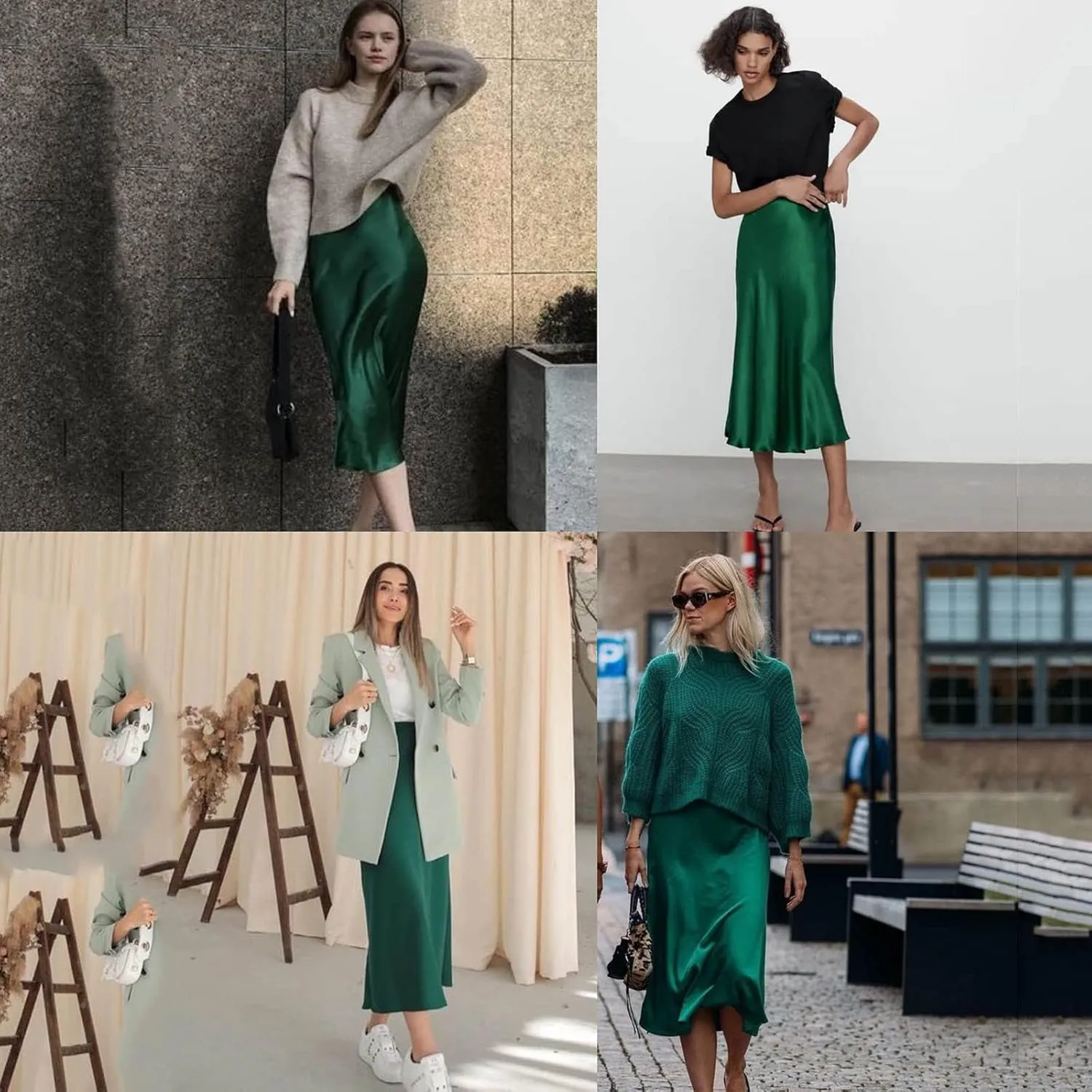 Satin Skirts for Women High Waisted Elegant Midi Length Dress Skirt with Front Tie Detail and Flowy Silhouette