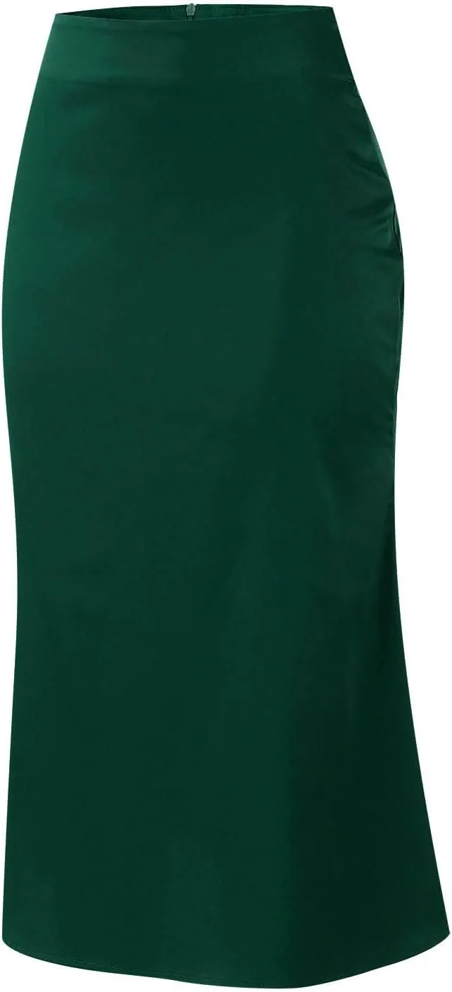 Satin Skirts for Women High Waisted Elegant Midi Length Dress Skirt with Front Tie Detail and Flowy Silhouette