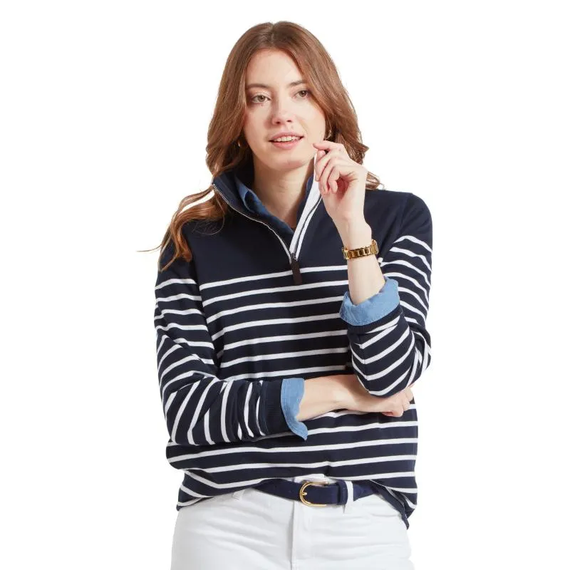Schoffel Hope Cove 1/4 Zip Ladies Sweatshirt - Navy Stripe