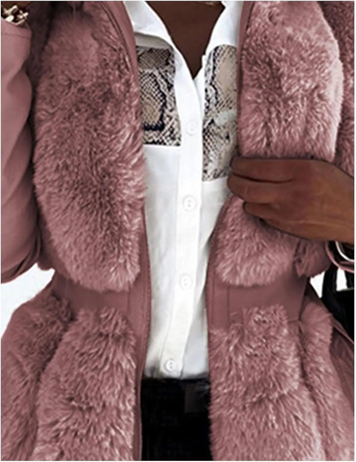 Sexyshine Women's Faux Fur Jacket Faux Leather Shearling fleece Fur Lined Coat Zipper Up Hooded Parka Overcoat with Belt