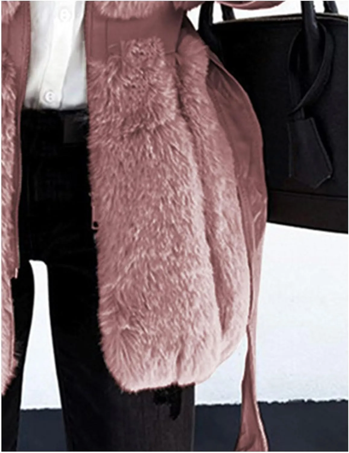 Sexyshine Women's Faux Fur Jacket Faux Leather Shearling fleece Fur Lined Coat Zipper Up Hooded Parka Overcoat with Belt
