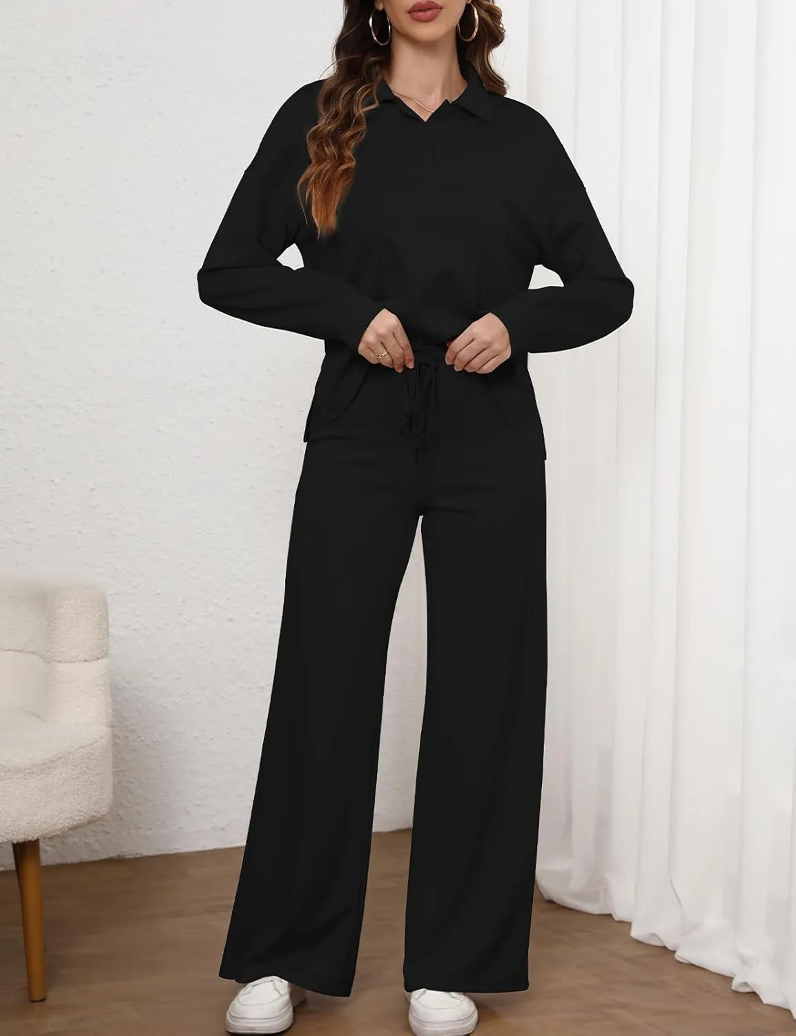 Simple Flavor Women's 2 Piece Outfits Sweatsuit Oversized Button Sweatshirt Wide Leg Sweatpants Matching Lounge Set Tracksuit