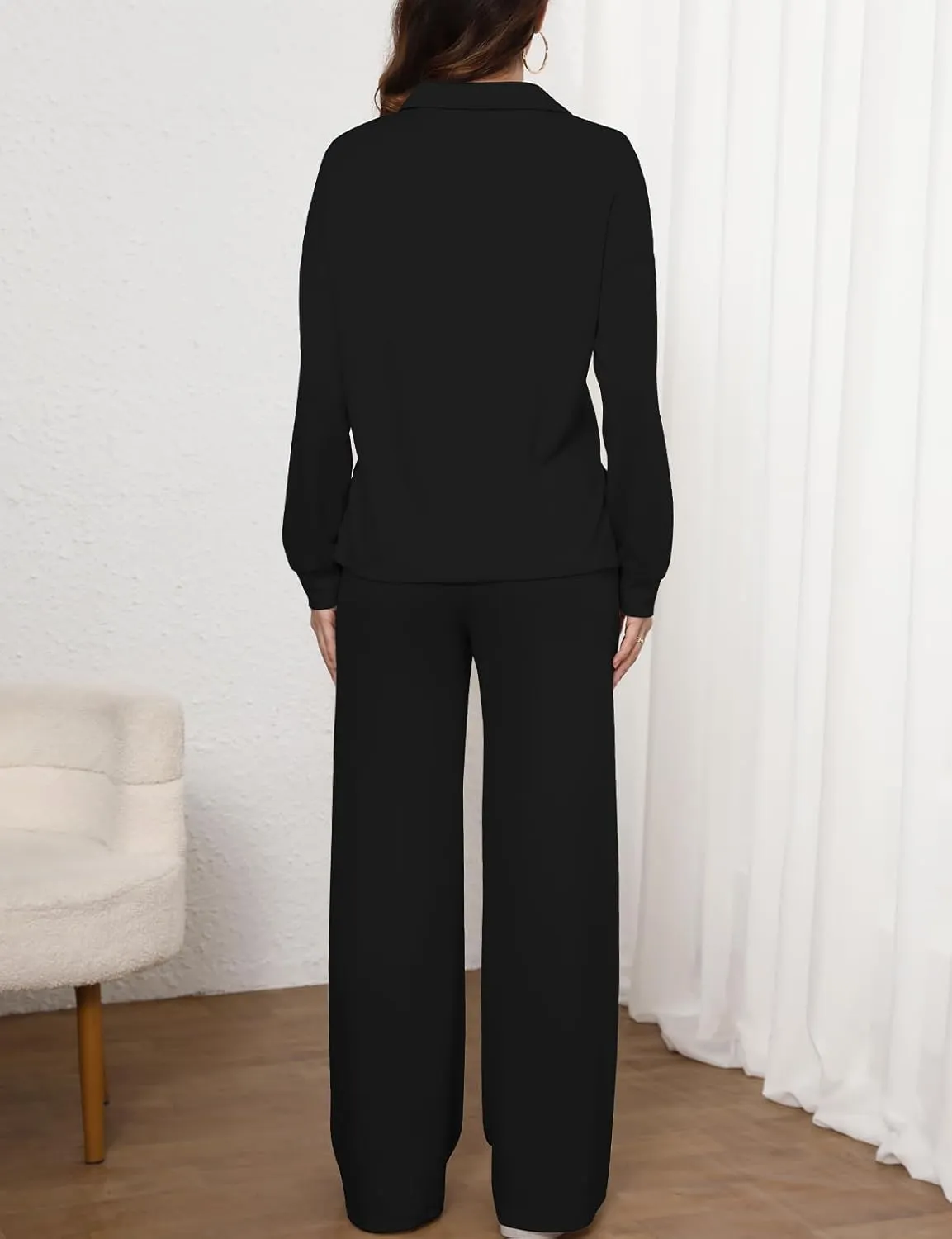 Simple Flavor Women's 2 Piece Outfits Sweatsuit Oversized Button Sweatshirt Wide Leg Sweatpants Matching Lounge Set Tracksuit