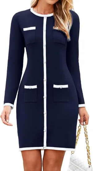Simplee Womens Bodycon Sweater Dress Long Sleeve Mini Dress Fall Casual Knitted Short Party Dresses