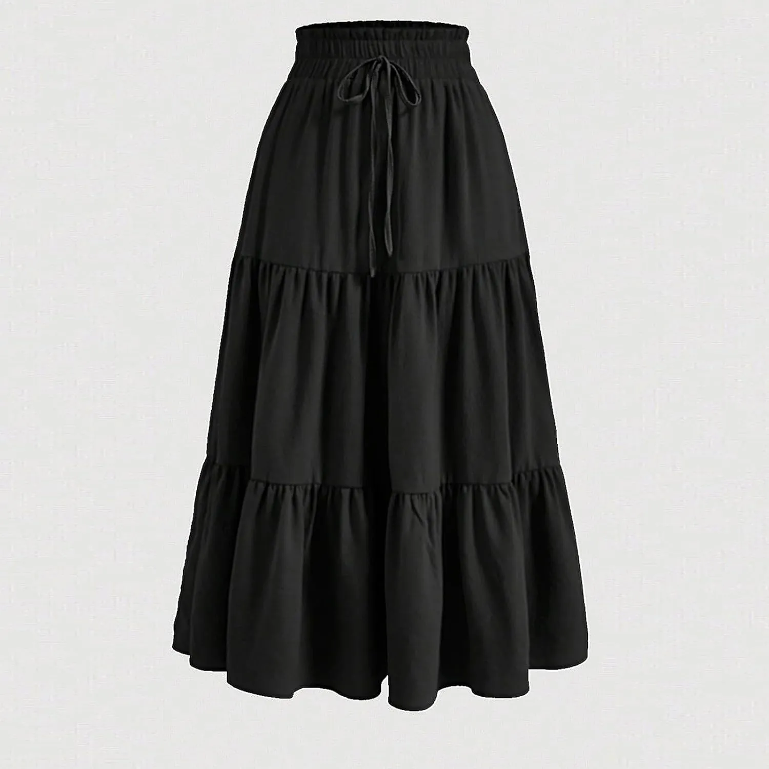 Skirts for Women Midi Length Floral Tiered Skirt Drawstring Summer Flowy Flowy Vacation A Line Skirt with Pockets