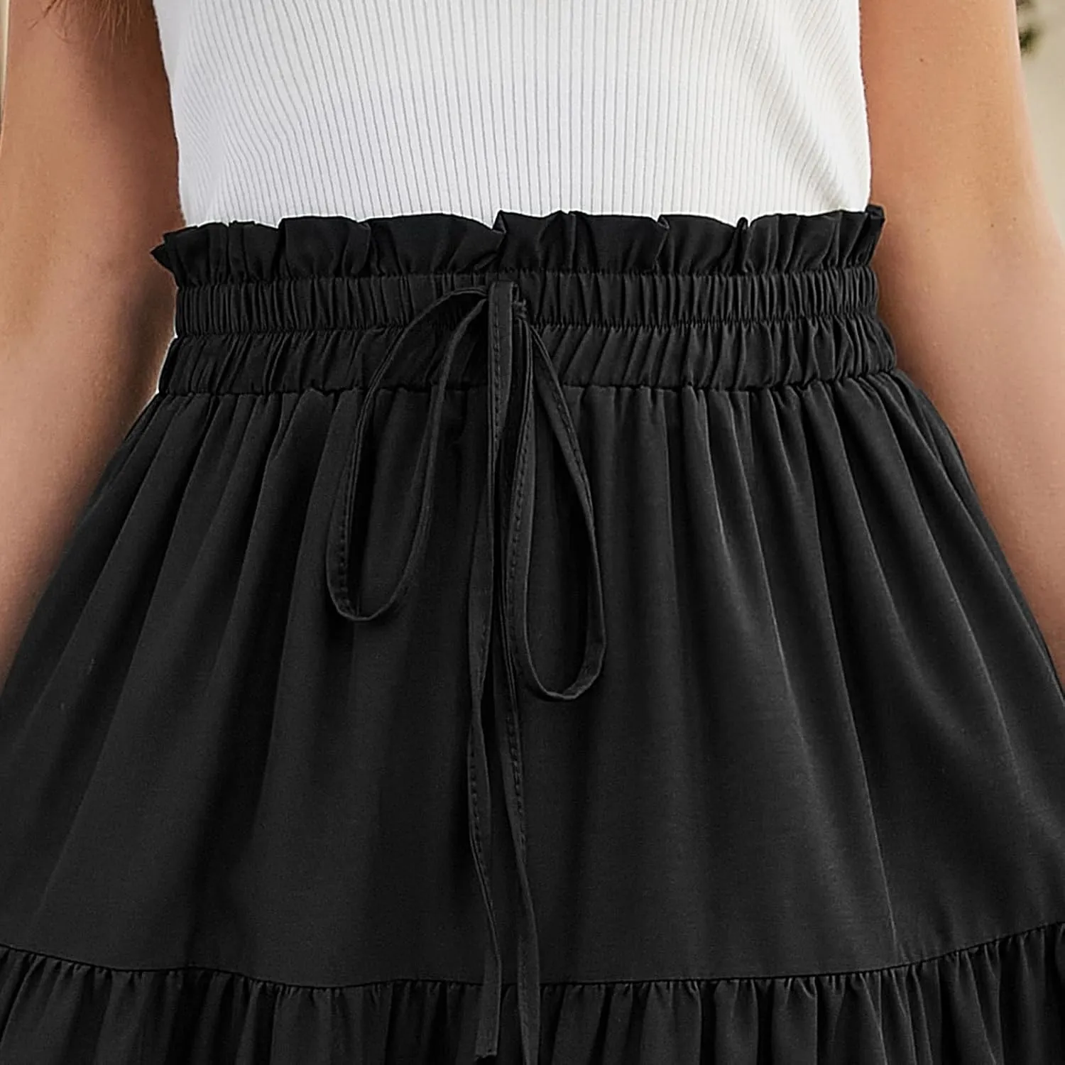 Skirts for Women Midi Length Floral Tiered Skirt Drawstring Summer Flowy Flowy Vacation A Line Skirt with Pockets