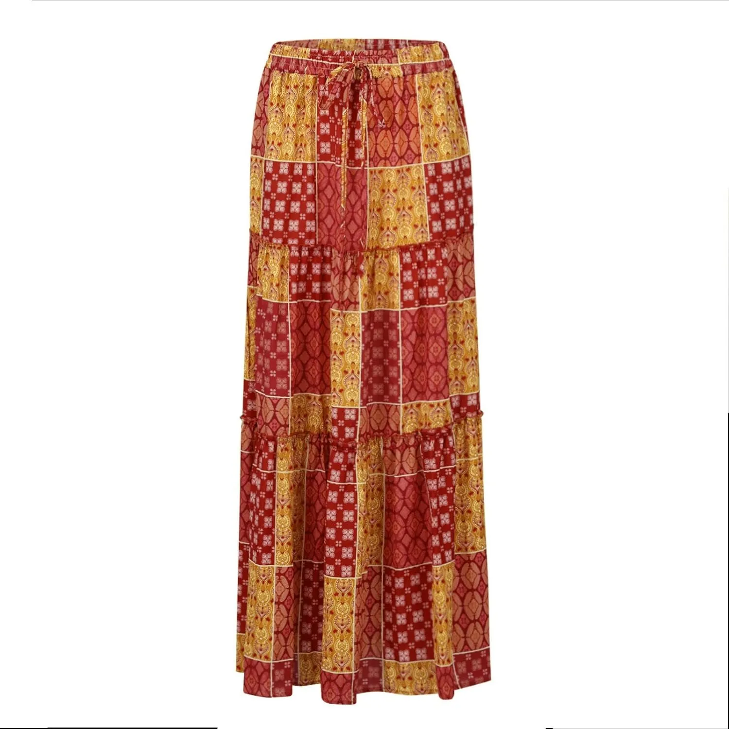 Skirts for Women,Flowy Long Skirts 2025 Pleated Womens Boho Maxi Skirt with Pockets Elastic High Waisted Summer
