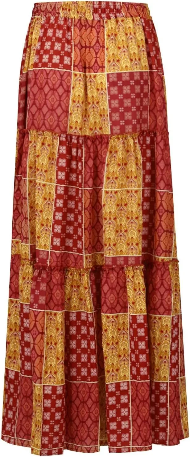 Skirts for Women,Flowy Long Skirts 2025 Pleated Womens Boho Maxi Skirt with Pockets Elastic High Waisted Summer
