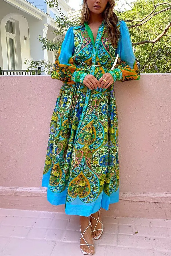 Skye - Butterfly Print Belted Midi Dress