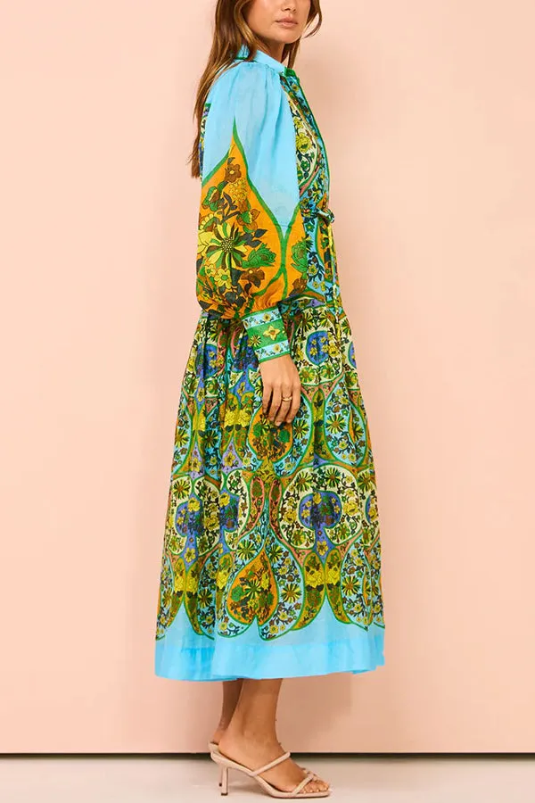 Skye - Butterfly Print Belted Midi Dress