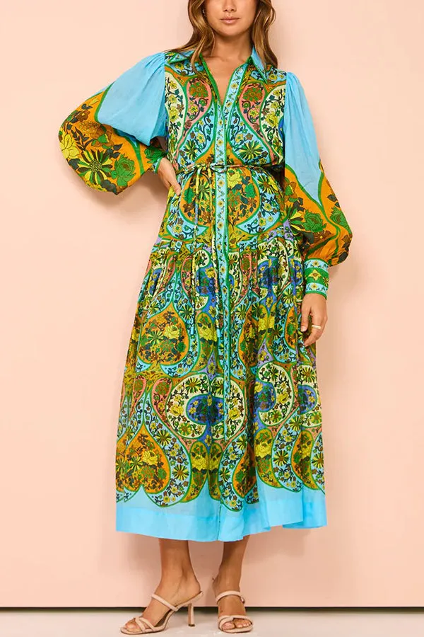 Skye - Butterfly Print Belted Midi Dress