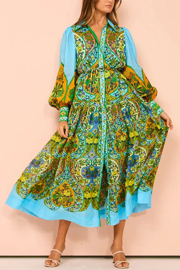 Skye - Butterfly Print Belted Midi Dress