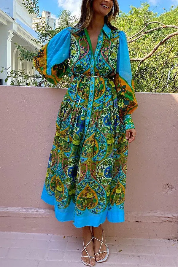Skye - Butterfly Print Belted Midi Dress