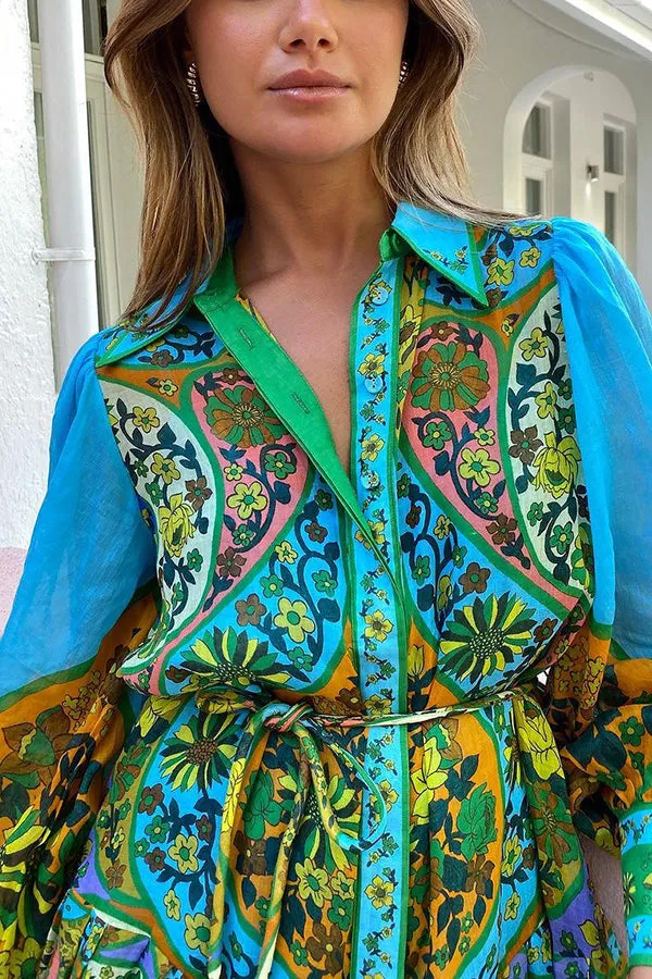 Skye - Butterfly Print Belted Midi Dress