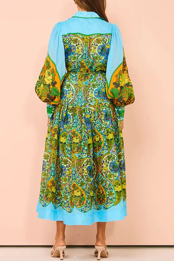 Skye - Butterfly Print Belted Midi Dress