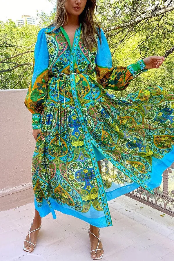 Skye - Butterfly Print Belted Midi Dress
