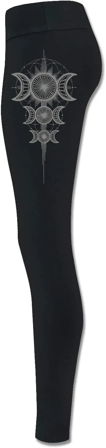 Soul Flower Women's Moon Goddess Organic Cotton Leggings, Black Ladies Full Length Stretchy Long Basic Fitted Yoga Pants