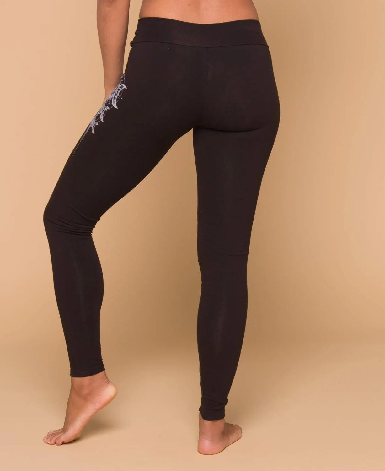 Soul Flower Women's Moon Goddess Organic Cotton Leggings, Black Ladies Full Length Stretchy Long Basic Fitted Yoga Pants