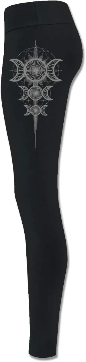 Soul Flower Women's Moon Goddess Organic Cotton Leggings, Black Ladies Full Length Stretchy Long Basic Fitted Yoga Pants