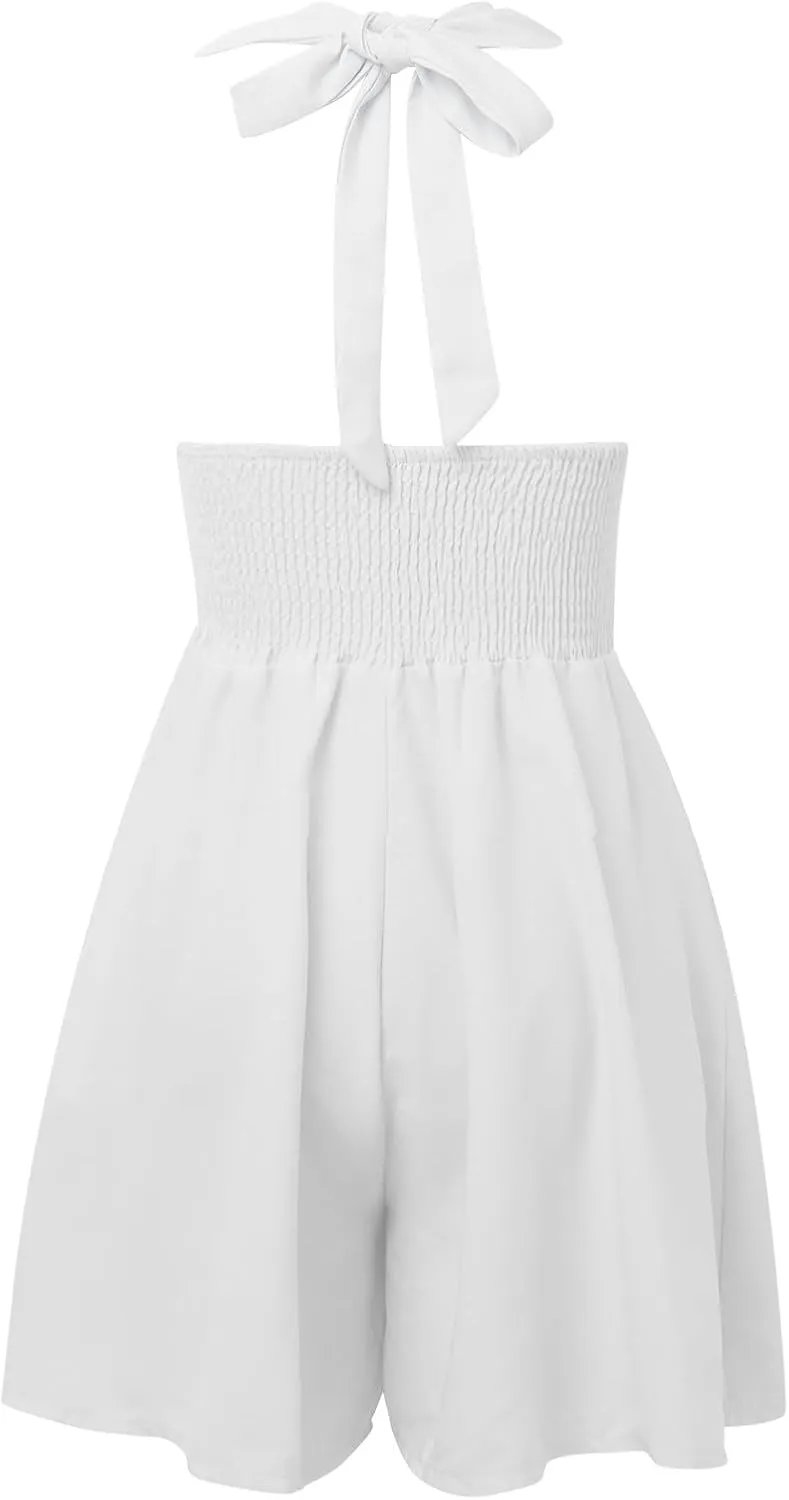 Summer Dresses Women Sleeveless Halter V-Neck Solid Color Midi Dress Casual Beach Sun Dresses 2024 Trendy Swing Dress