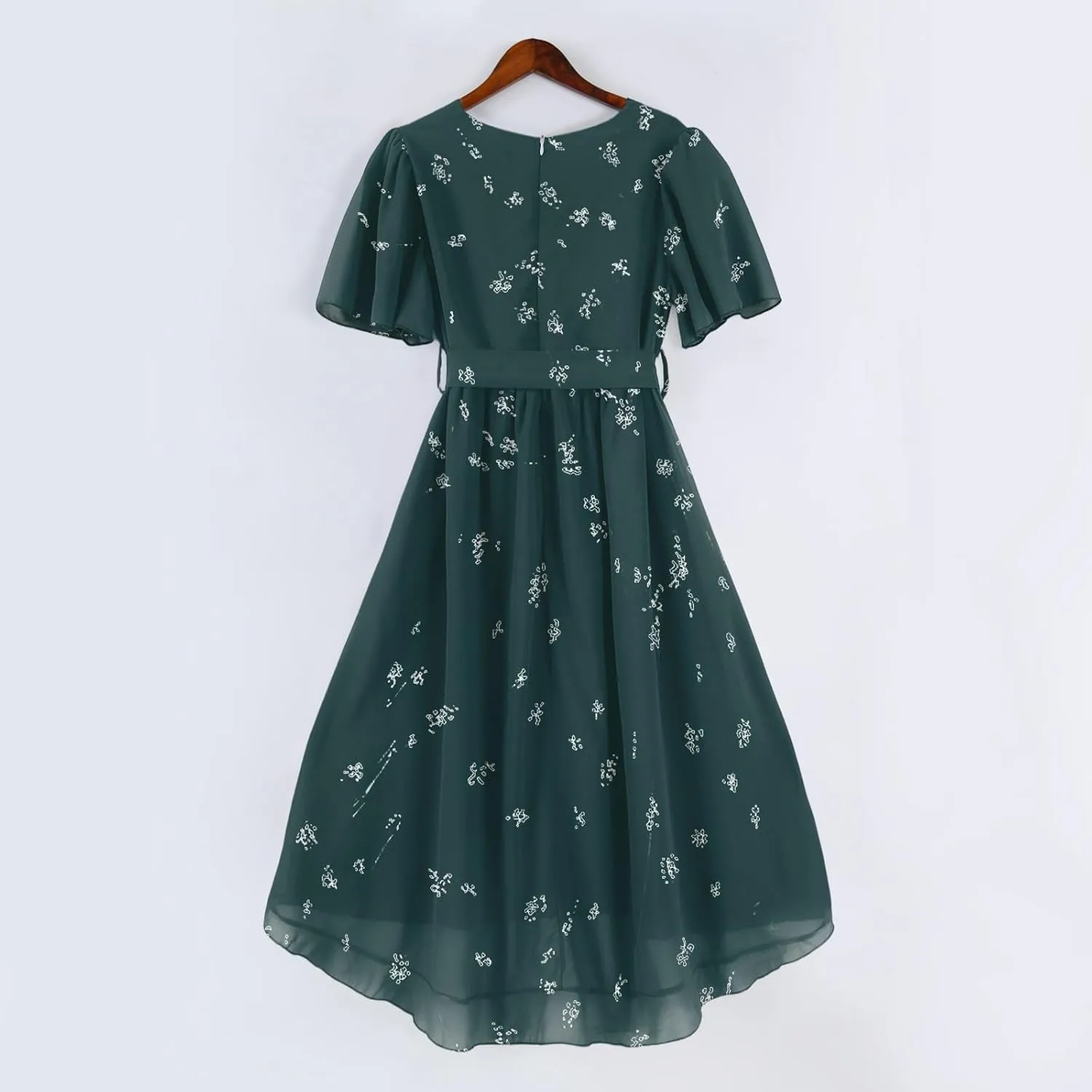 Summer Floral Dresses for Women 2025 Midi Chiffon Dresses Wedding Guest Dress V Neck Short Sleeve Tie Waist Ruffled Hem