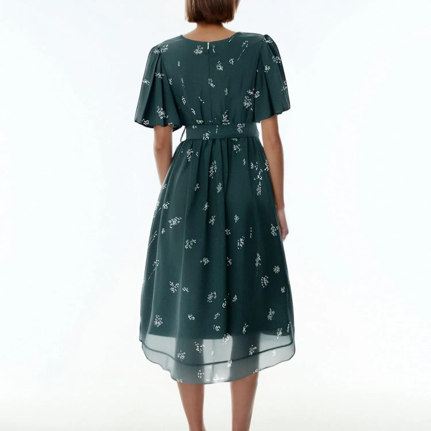Summer Floral Dresses for Women 2025 Midi Chiffon Dresses Wedding Guest Dress V Neck Short Sleeve Tie Waist Ruffled Hem