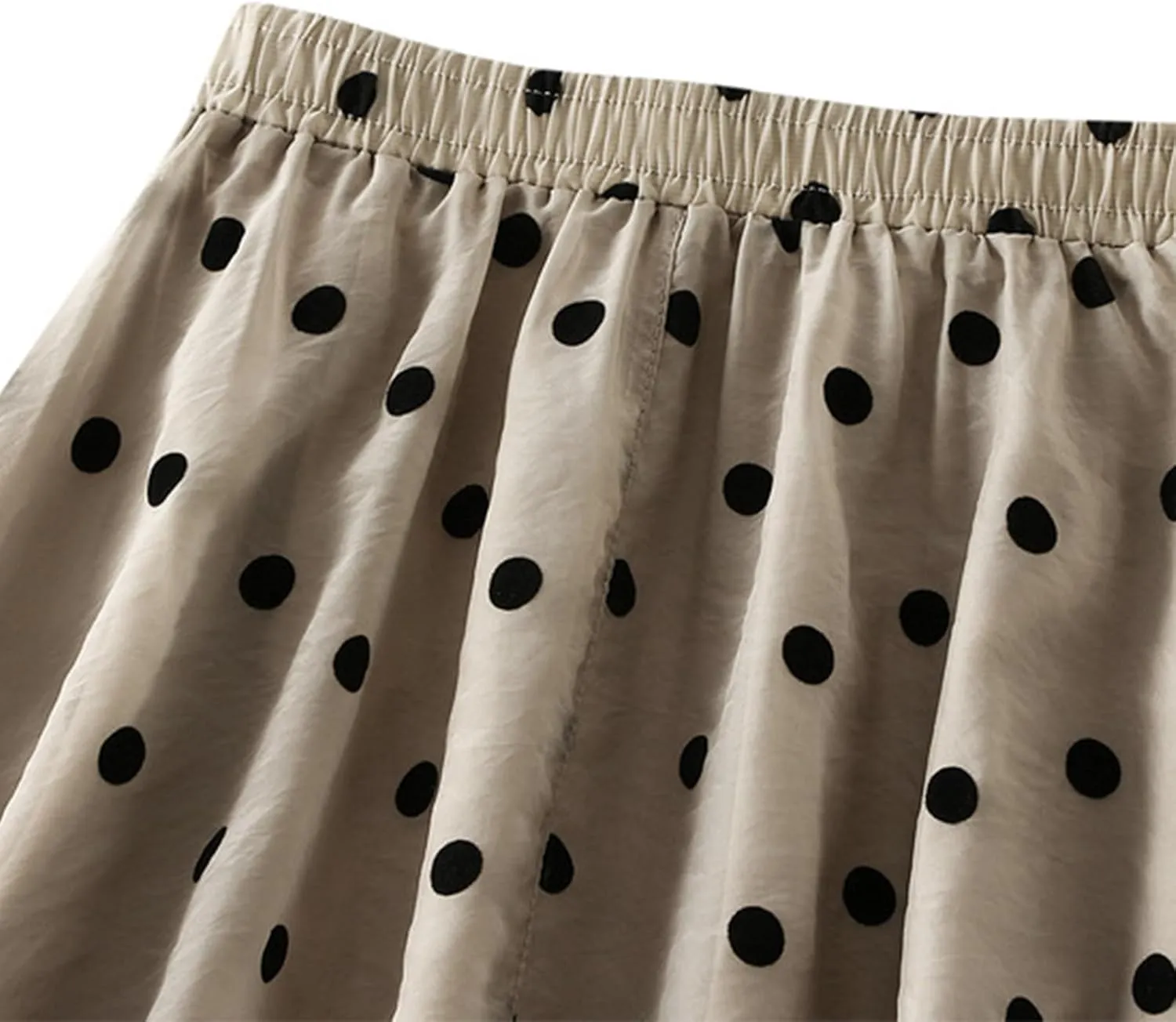 Summer Mesh Midi Skirts for Women Elastic Waist Polka Dot Printed Pleated Skirt Casual Cute Puffy Knee Length Skirts