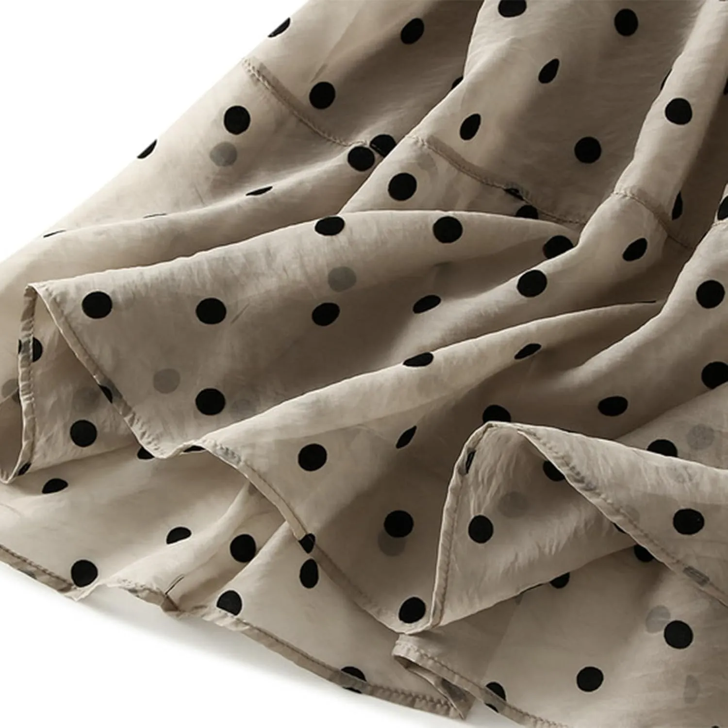 Summer Mesh Midi Skirts for Women Elastic Waist Polka Dot Printed Pleated Skirt Casual Cute Puffy Knee Length Skirts