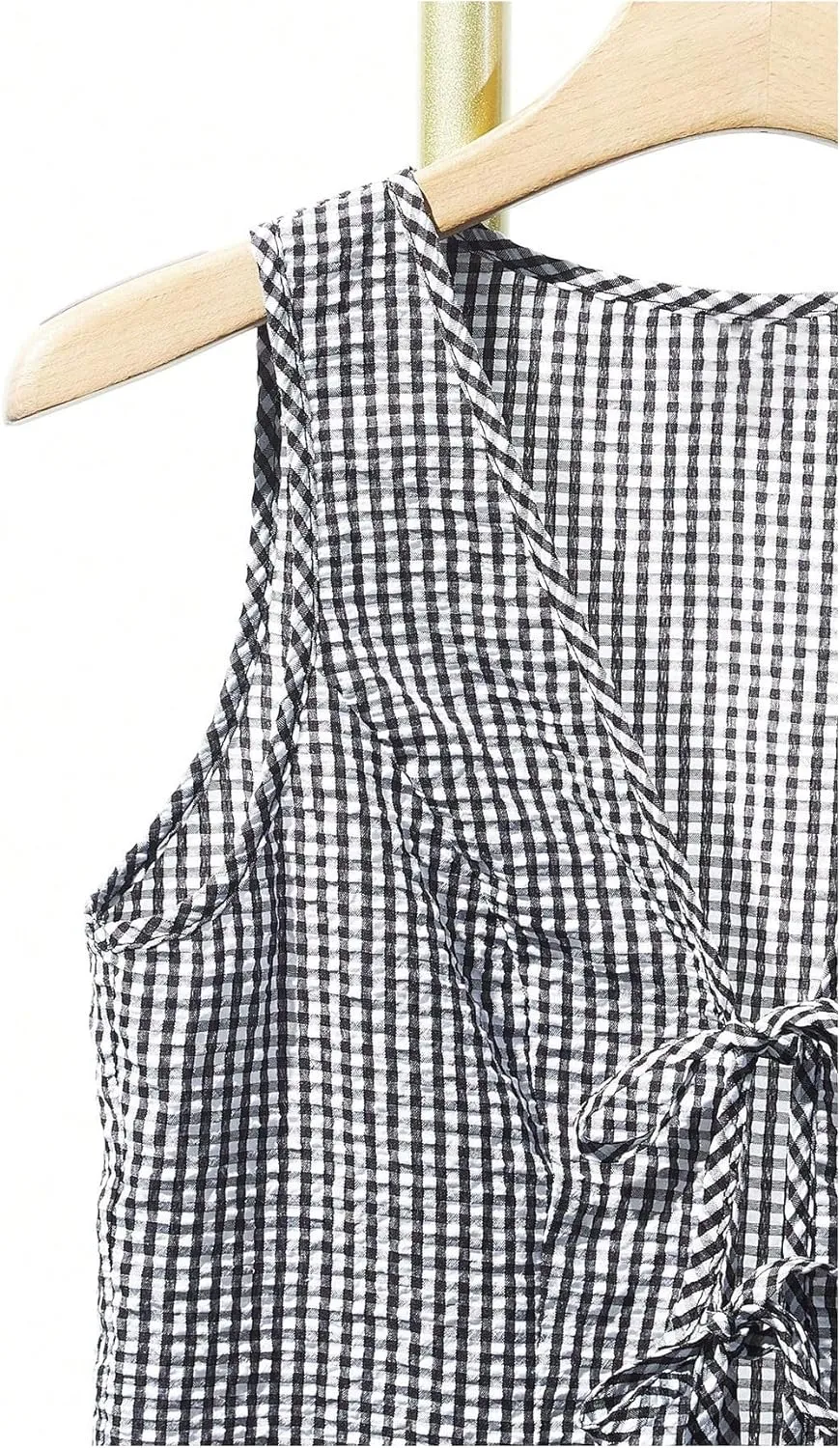 SweatyRocks Women's Plaid Outfit Tie Front Sleeveless Top and Wide Leg Pants Clothing Set