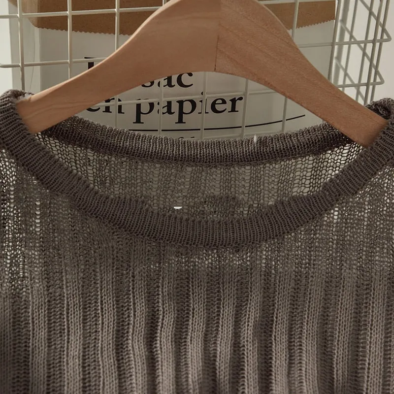 T-shirts Women Summer Long Sleeve Crop Tops Thin Breathable Hollow Out