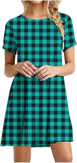 TANGNADE Women's Casual Dresses with Sleeves Summer Swing T Shirt Dresses Round Neck Loose A Line Boho Beach Dress