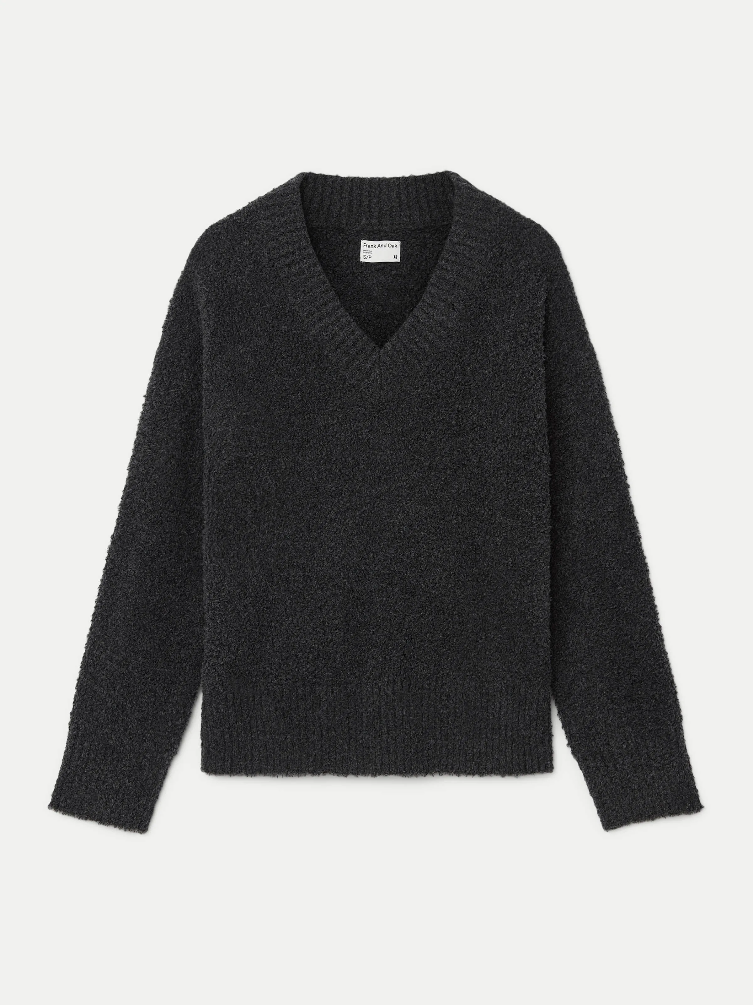 The Fuzzy V Neck Sweater  in Dark Grey