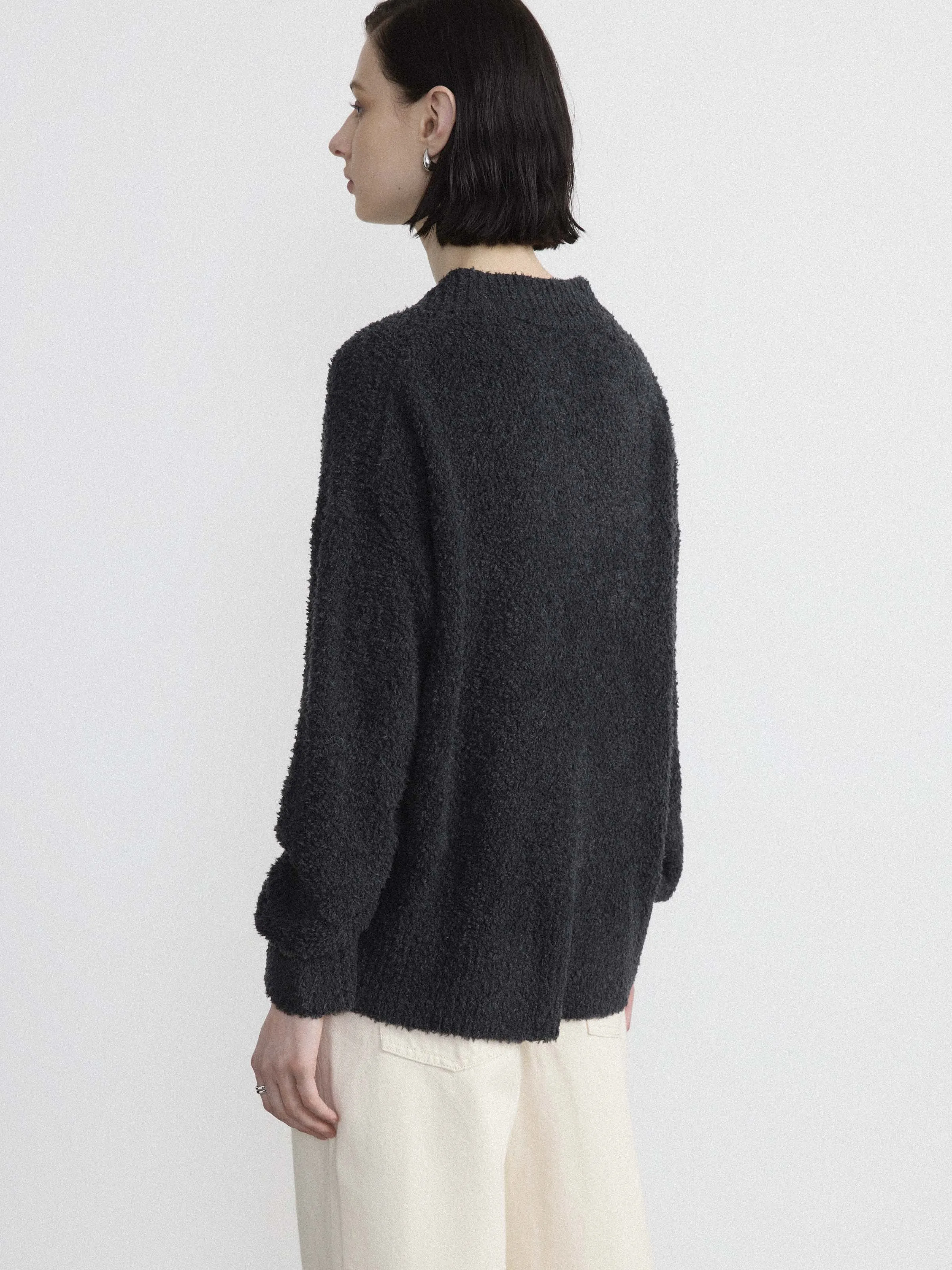 The Fuzzy V Neck Sweater  in Dark Grey