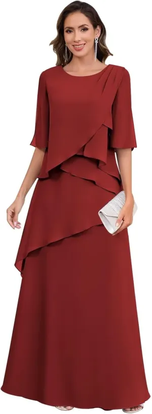 TORYEMY Women's Mother of The Bride Dresses Long Chiffon A Line Short Sleeve Formal Evening Dress for Wedding