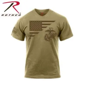 US Flag / USMC Eagle, Globe, & Anchor T Shirt - Coyote Brown