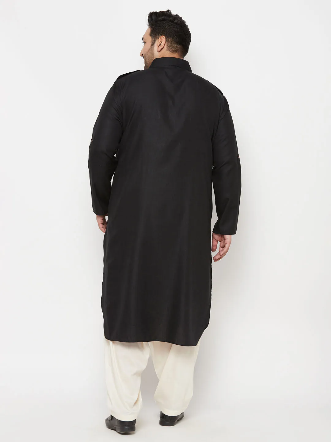 Vastramay Black/Cream Cotton Blend Pathani Set