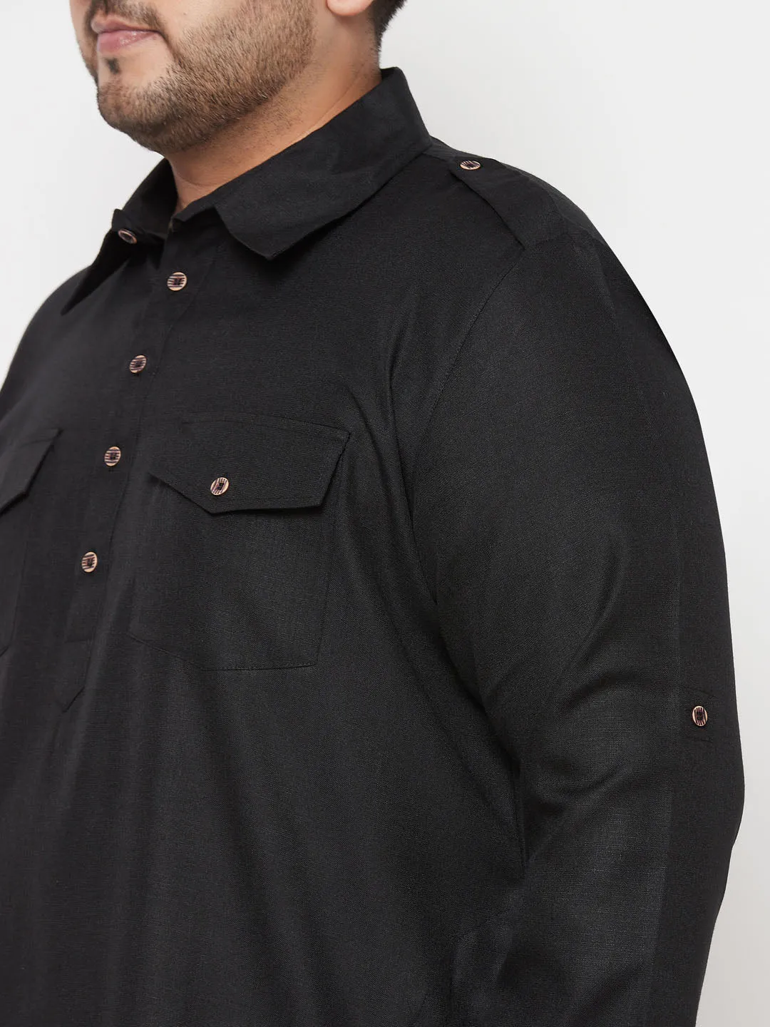 Vastramay Black/Cream Cotton Blend Pathani Set