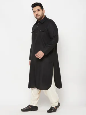 Vastramay Black/Cream Cotton Blend Pathani Set