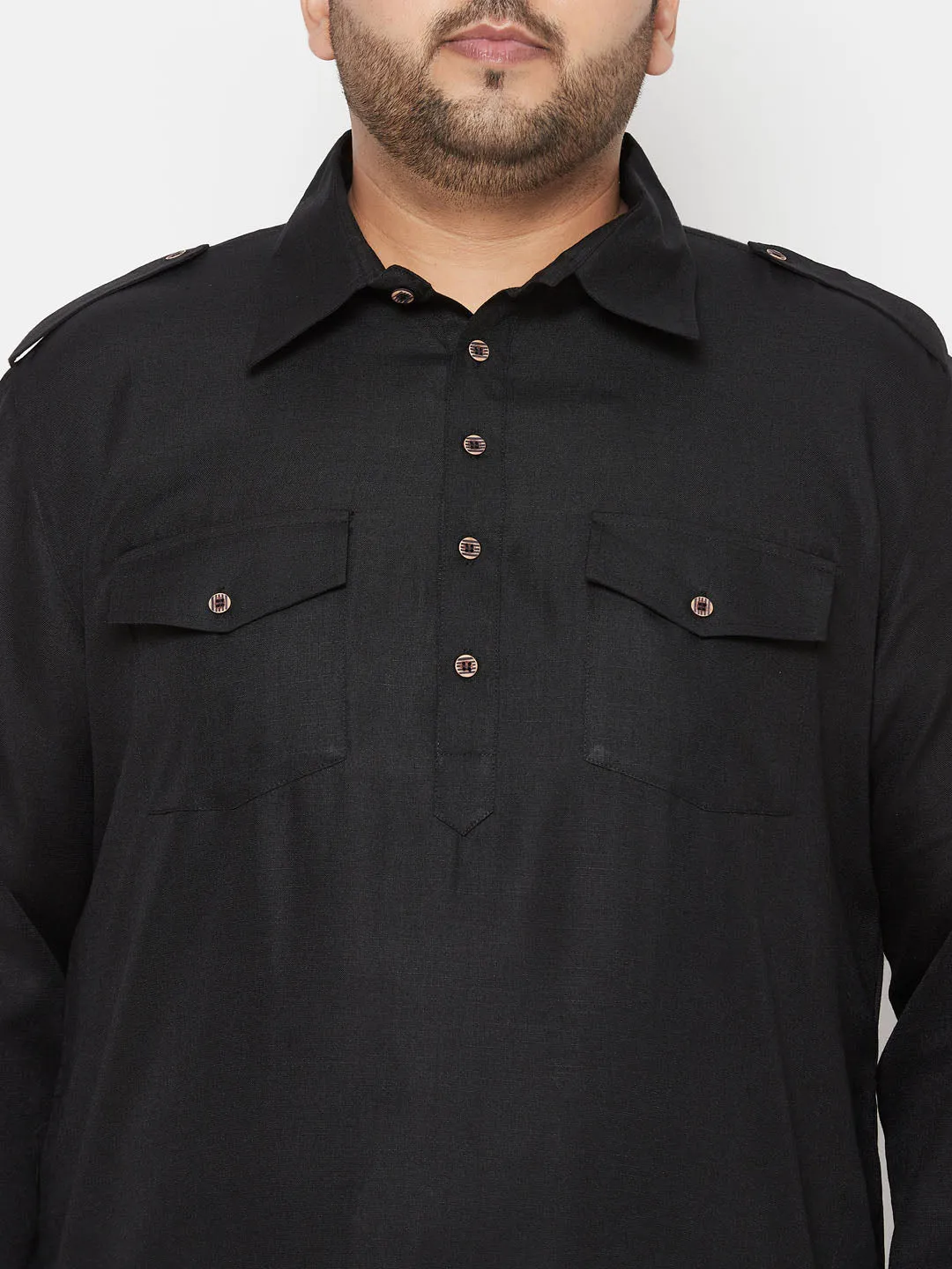 Vastramay Black/Cream Cotton Blend Pathani Set