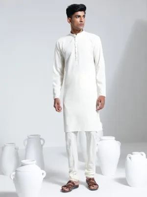 VASTRAMAY Men's Cream Crepe Kurta And Pyjama