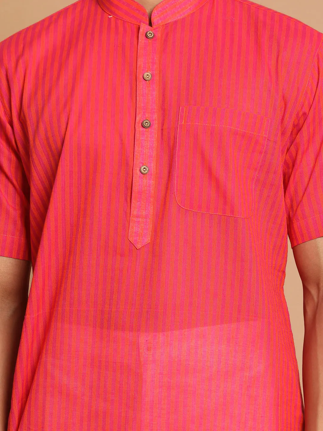 VASTRAMAY Pink Striped Cotton Kurta Set